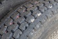 Tire tread on heavy duty grain truck tires. Royalty Free Stock Photo