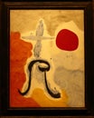 Photo of the famous original painting `Woman in Front of the Sun` by Joan Miro