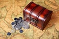 Treasure box and coins Royalty Free Stock Photo