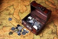 Treasure box and coins Royalty Free Stock Photo