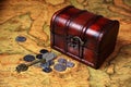 Treasure box and coins Royalty Free Stock Photo