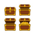 Treasure Box Set. Wooden Chest with Gold Coins. Vector Royalty Free Stock Photo