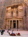 Treasure in cave city of red mountains in Jordan Petra