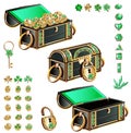 Treasure chest with emerald ornament set Royalty Free Stock Photo