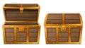 Treasure chest. Empty treasure box, open and closed medieval ancient wooden realistic chests. Vector illustration Royalty Free Stock Photo