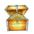 Treasure Chest Filled Golden Coins Color Vector