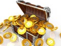 Treasure chest full of bit coin Royalty Free Stock Photo