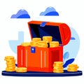 Treasure chest full of gold coins. Vector illustration in flat style Generative AI Royalty Free Stock Photo