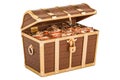 Treasure chest full of gold, 3D rendering Royalty Free Stock Photo