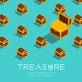 Treasure Chest with gold bullion 3D isometric pattern, Wealth concept poster and social banner post square design illustration Royalty Free Stock Photo