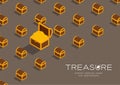 Treasure Chest with gold coin 3D isometric pattern, Wealth concept poster and social banner post horizontal design illustration Royalty Free Stock Photo