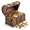 Treasure Chest with Gold Coins Isolated on White Background Royalty Free Stock Photo
