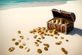 Treasure Chest Gold Coins on Tropical Beach