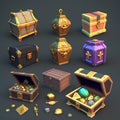 Treasure chest with gold, gems and jewels. 3d render