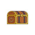 Treasure chest illustration in line style. Pirate wooden box. Vector icon.