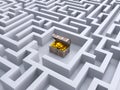 Treasure chest in the middle of the maze, success 3d concept, 3d rendering