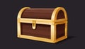 Treasure chest. Medieval mystery pirate treasures illustration for cartoon game, wooden and golden metal stripe closed