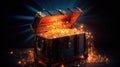 Treasure Chest, Open Ancient Trunk With Glowing Magic Lights In The Dark. Generative Ai Royalty Free Stock Photo