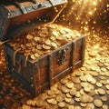 Treasure Chest Overflowing with Golden Coins in Magical Glowing Setting