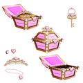 Treasure chest with pink jewelry and tiara