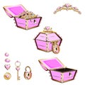 Treasure chest with pink jewelry and tiara