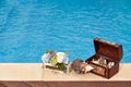 Treasure chest pool flowers snail Royalty Free Stock Photo