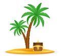 Treasure chest on sand under palm tree stock vector illustration Royalty Free Stock Photo