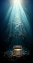 Treasure chest sunken at the bottom of the sea Royalty Free Stock Photo