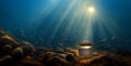 Treasure chest sunken at the bottom of the sea Royalty Free Stock Photo