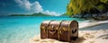 treasure chest on paradise beach AI generated Royalty Free Stock Photo