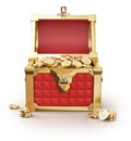 Treasure Coffer full of gold coins. Front view Royalty Free Stock Photo