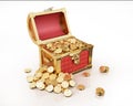 Treasure Coffer full of gold coins, some also outside Royalty Free Stock Photo