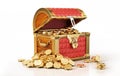 Treasure Coffer full of gold coins, some also outside Royalty Free Stock Photo