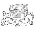 Treasure head coloring book illustration , treasure mimic chest