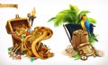 Treasure hunt and adventure. Game logo 3d vector icon set Royalty Free Stock Photo