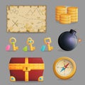 Treasure hunting set of game icons Royalty Free Stock Photo