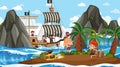 Treasure Island scene at daytime with Pirate kids Royalty Free Stock Photo