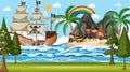 Treasure Island scene at daytime with Pirate kids Royalty Free Stock Photo