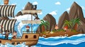 Treasure Island scene at daytime with Pirate kids Royalty Free Stock Photo