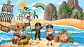 Treasure Island scene at daytime with Pirate kids Royalty Free Stock Photo