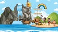 Treasure Island scene at daytime with Pirate kids Royalty Free Stock Photo