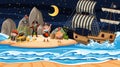 Treasure Island scene at night with Pirate kids Royalty Free Stock Photo