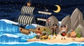 Treasure Island scene at night with Pirate kids Royalty Free Stock Photo