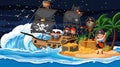 Treasure Island scene at night with Pirate kids on the ship Royalty Free Stock Photo