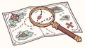 Treasure Map Exploration: Magnifying Glass on Discovery Route, vector design Generative AI Royalty Free Stock Photo