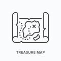 Treasure map flat line icon. Vector outline illustration of medieval scroll with direction. Teasury hunt thin linear