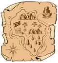 Treasure map with ship sailing to island