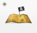 Treasure map vector with coordinates and pirate flag compass badge