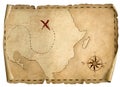 Treasure pirates` old map isolated 3d illustration with light direction from right Royalty Free Stock Photo