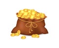 Treasure coins in brown bag vector illustration